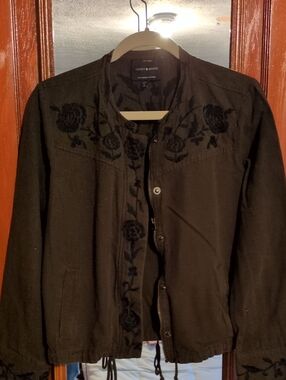 Lucky Brand Black Embroidered Floral Utility Jacket